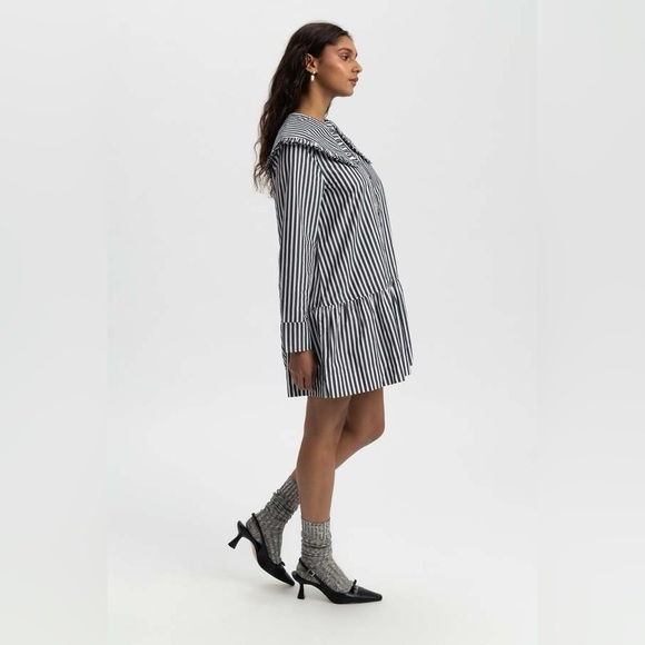 GANNI Mini Shirt Dress w/ Peter Pan Collar - Picture 2 of 9